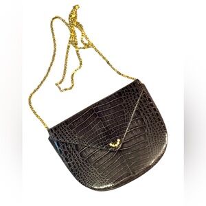 Elegant Vintage Black Crocodile Pattern OLOP Italy Shoulder Bag